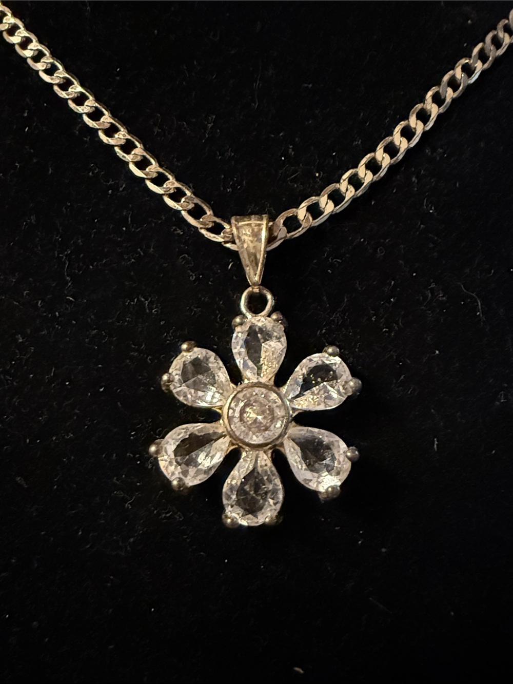 Stainless steel Floral Crystal Pendant Necklace - White